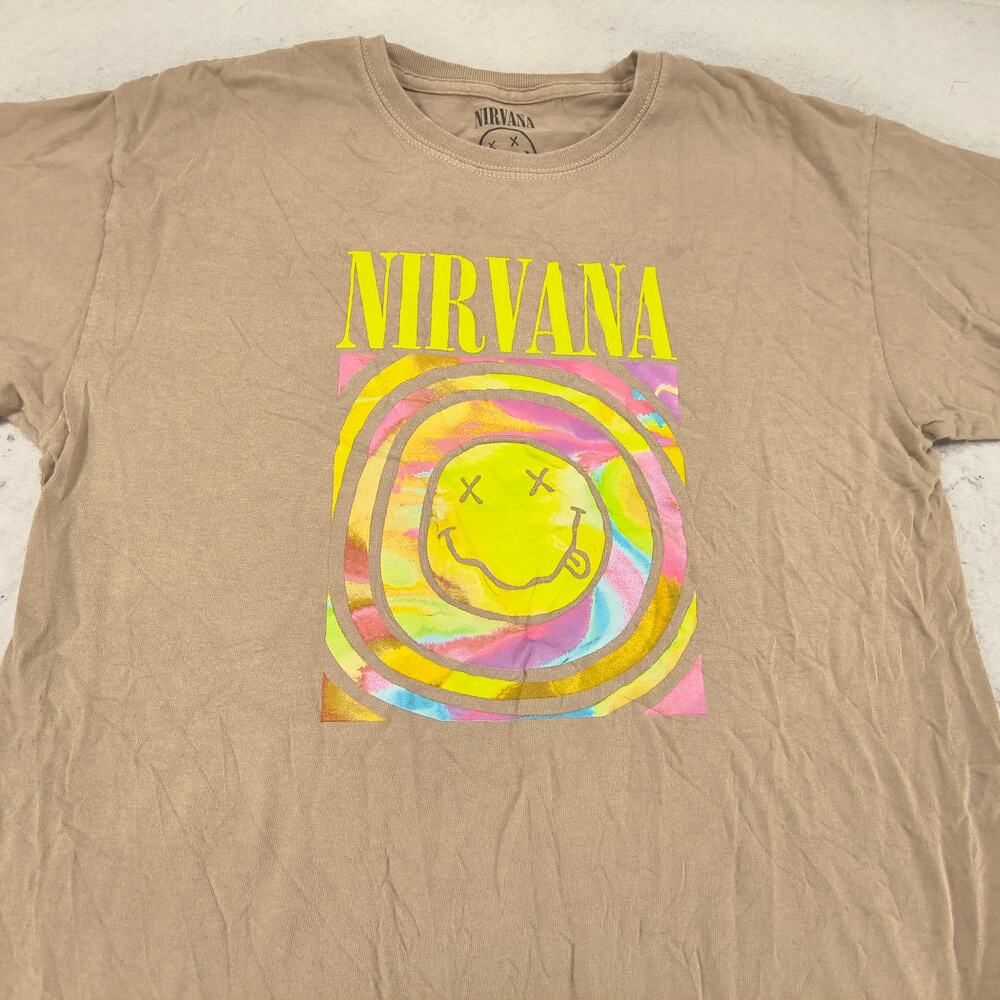 Nirvana Band Crew Neck Graphic Short Sleeve T Shirt Womens Size 13/14 Tan